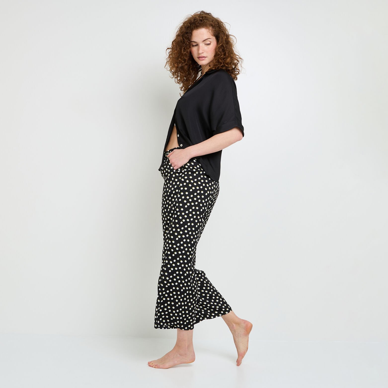 HALLY Pantalon de pyjama satin MULTICO NOIR