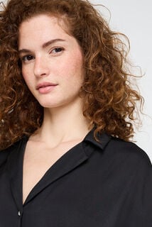 HALLY Chemise manches courtes satin NOIR