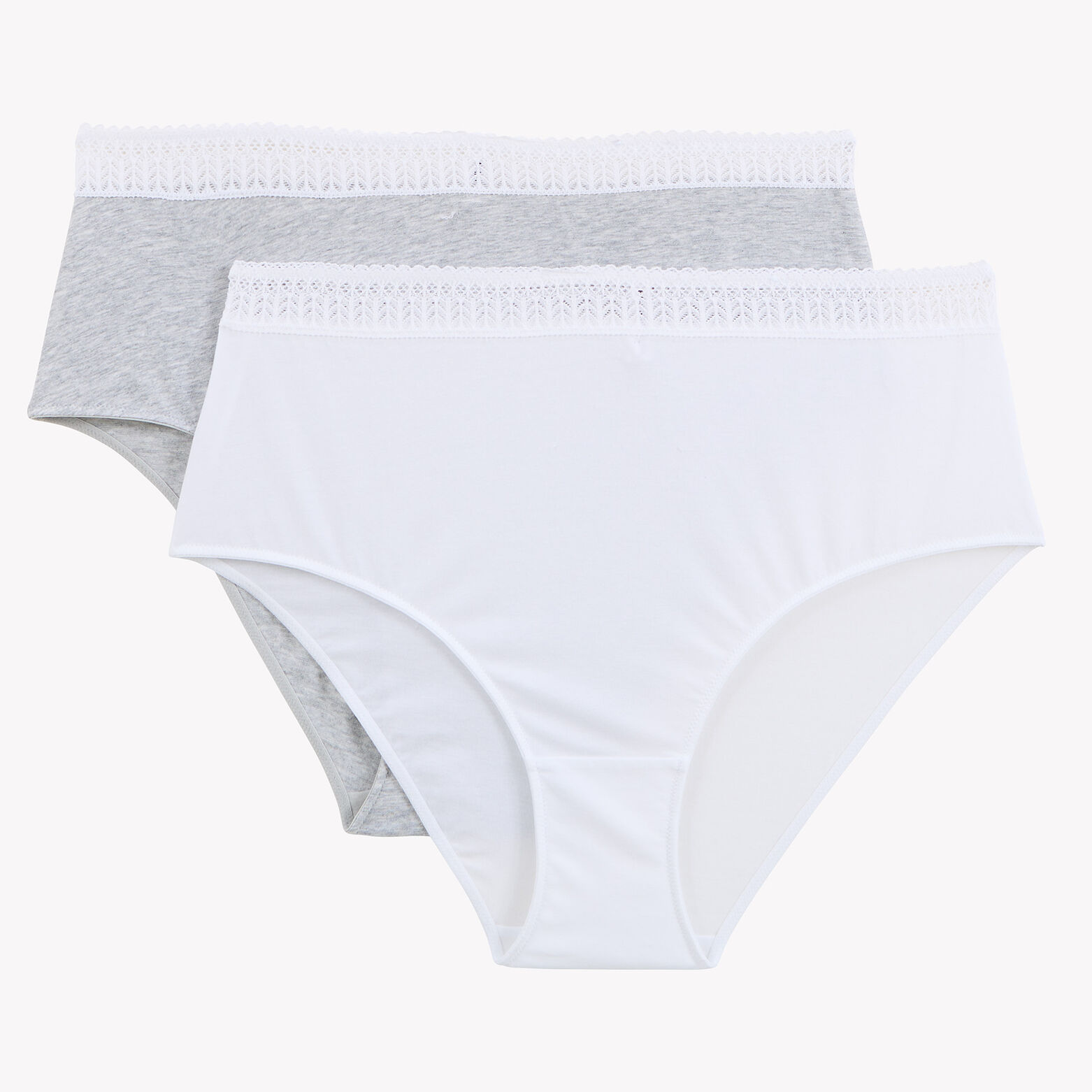 INFINITY LOT DE 2 CULOTTES HAUTES COTON MULTICO BLANC