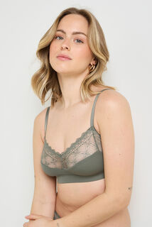GAELLE BRASSIERE SANS ARMATURE DENTELLE ET MICROFI KAKI