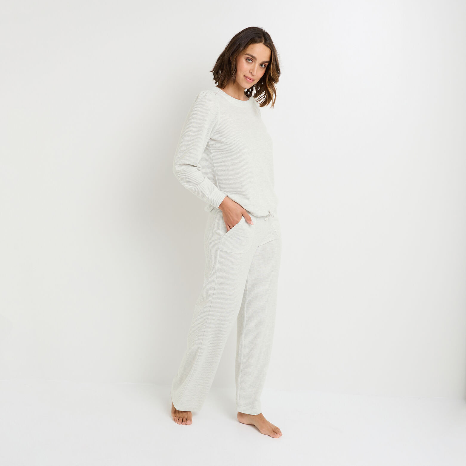 GAUFRETTE PANATALON DE PYJAMA GRIS CLAIR