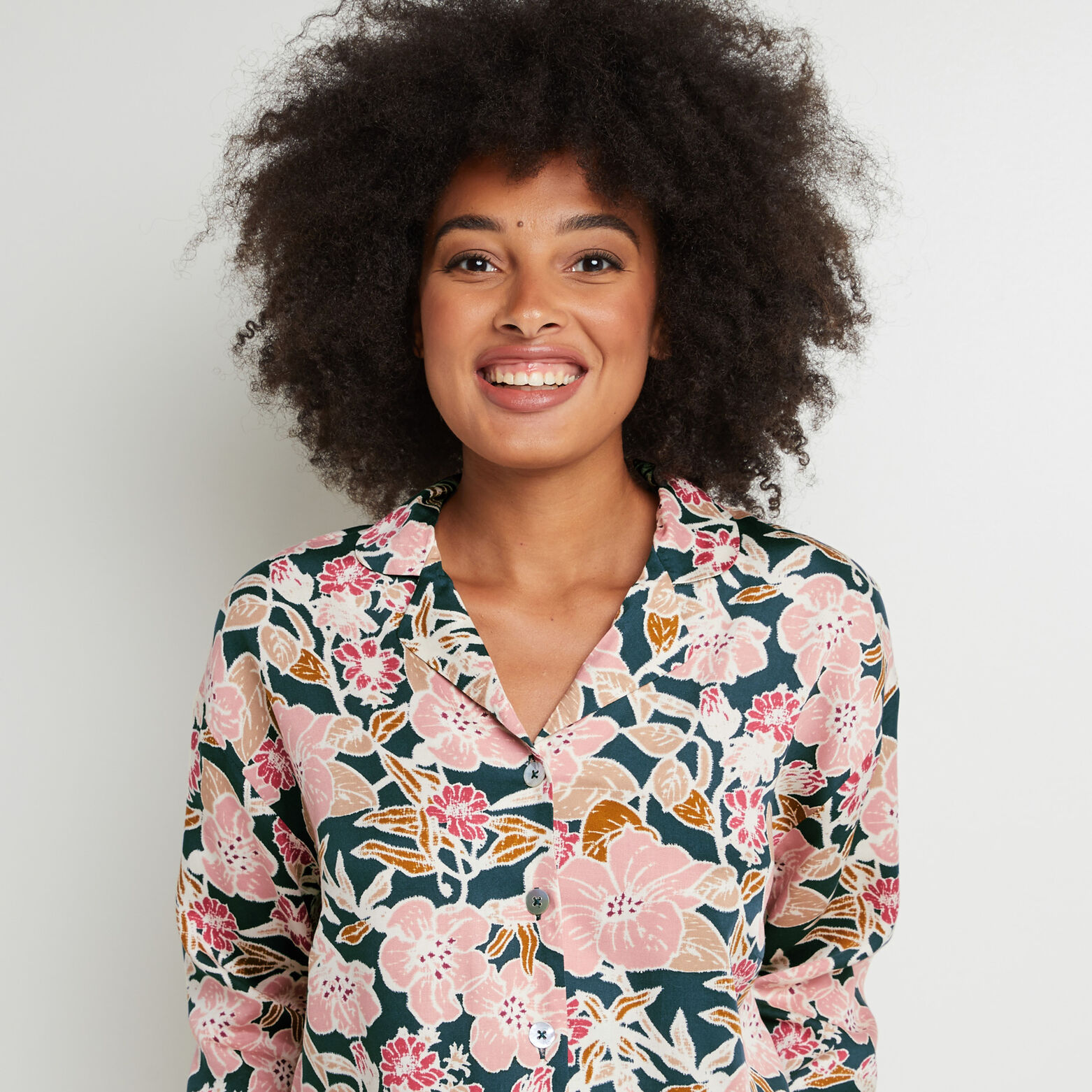 AROME CHEMISE DE PYJAMA VISCOSE VERT/ROSE