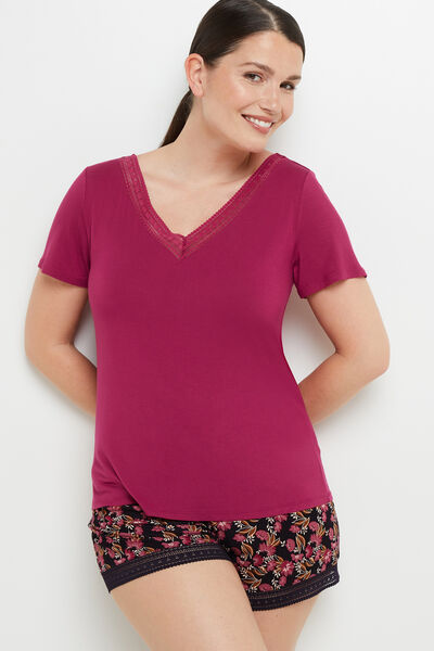 T-SHIRT MANCHES COURTES VISCOSE PRUNE