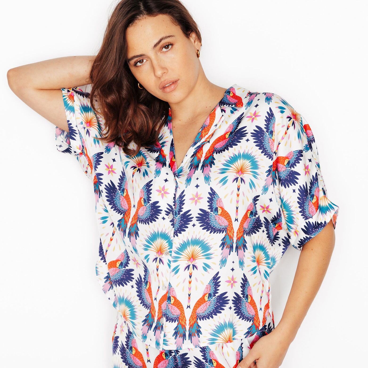 GIRLY CHEMISE MANCHES COURTES MULTICO BLANC