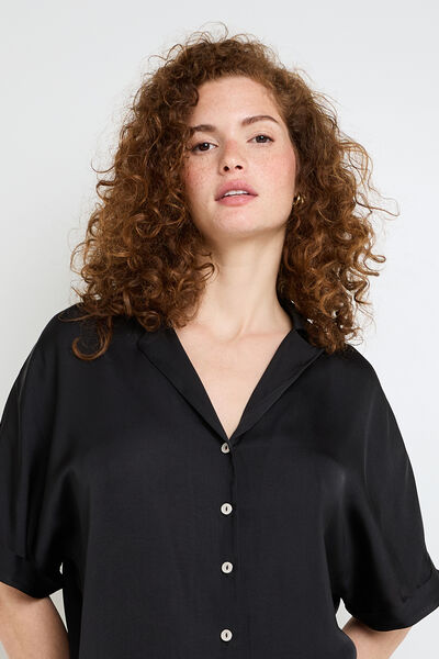 Chemise manches courtes satin NOIR