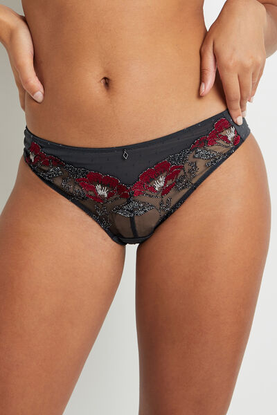 CULOTTE TULLE BRODE GRIS/ROUGE