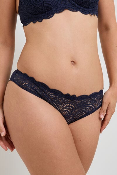 CULOTTE MICROFIBRE ET DENTELLE MARINE