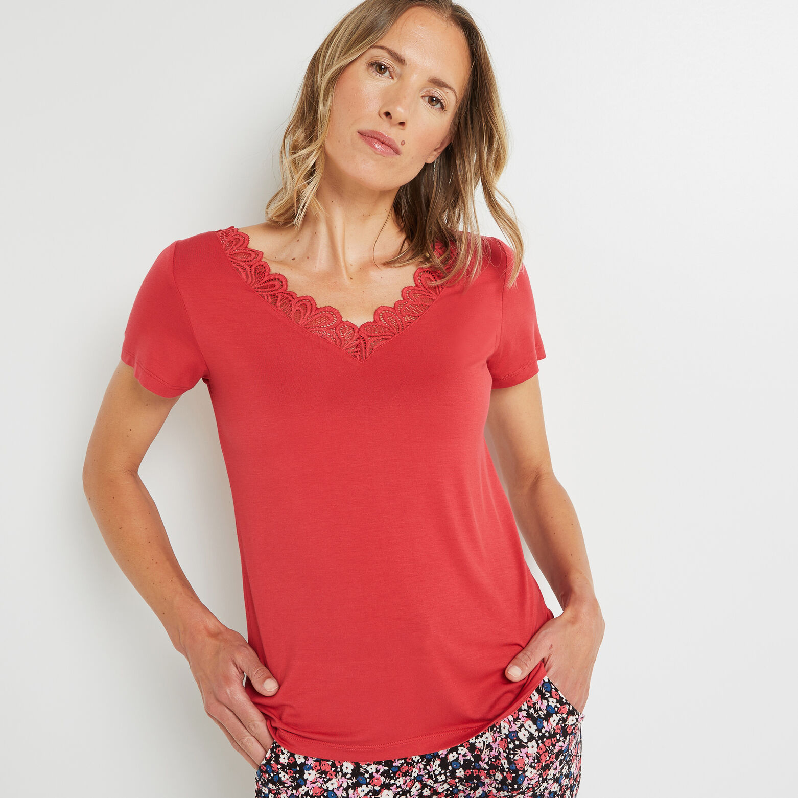 SYARA TEE SHIRT MANCHES COURTES ROSE