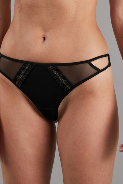 TANGA TULLE BRODE NOIR taille T36