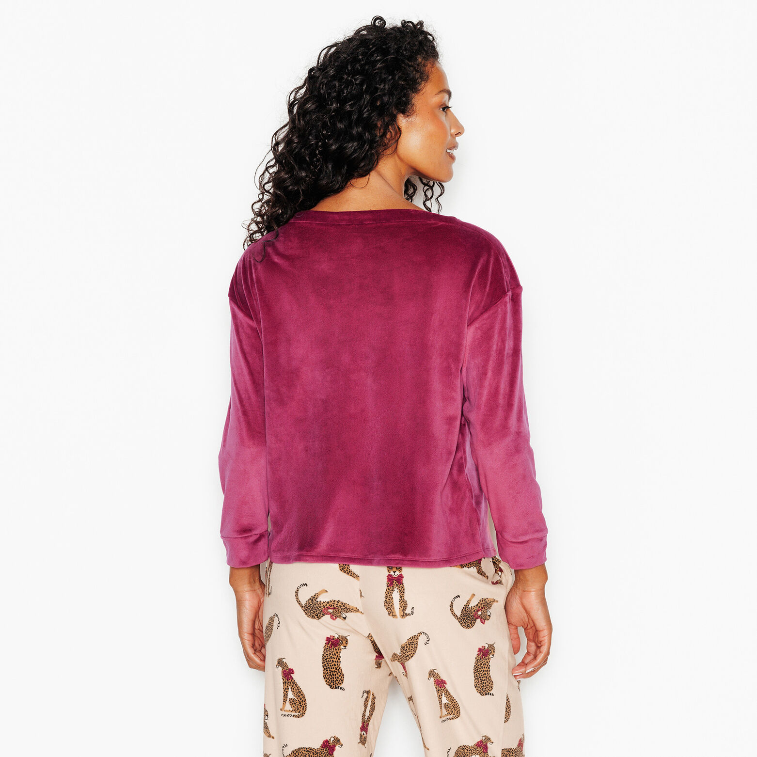 FLUFFY TEE-SHIRT MANCHES LONGUES VELOURS BORDEAUX