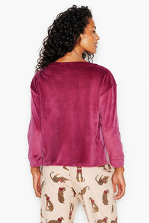 FLUFFY TEE-SHIRT MANCHES LONGUES VELOURS BORDEAUX