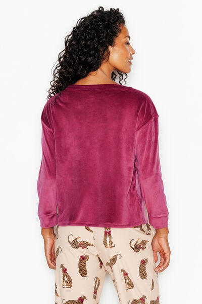 FLUFFY TEE-SHIRT MANCHES LONGUES VELOURS BORDEAUX