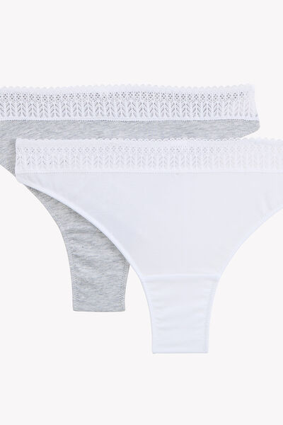 LOT DE 2 TANGAS COTON MULTICO BLANC