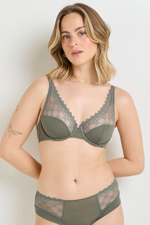 GAELLE SOUTIEN-GORGE EMBOITANT FOULARD DENTELLE ET KAKI