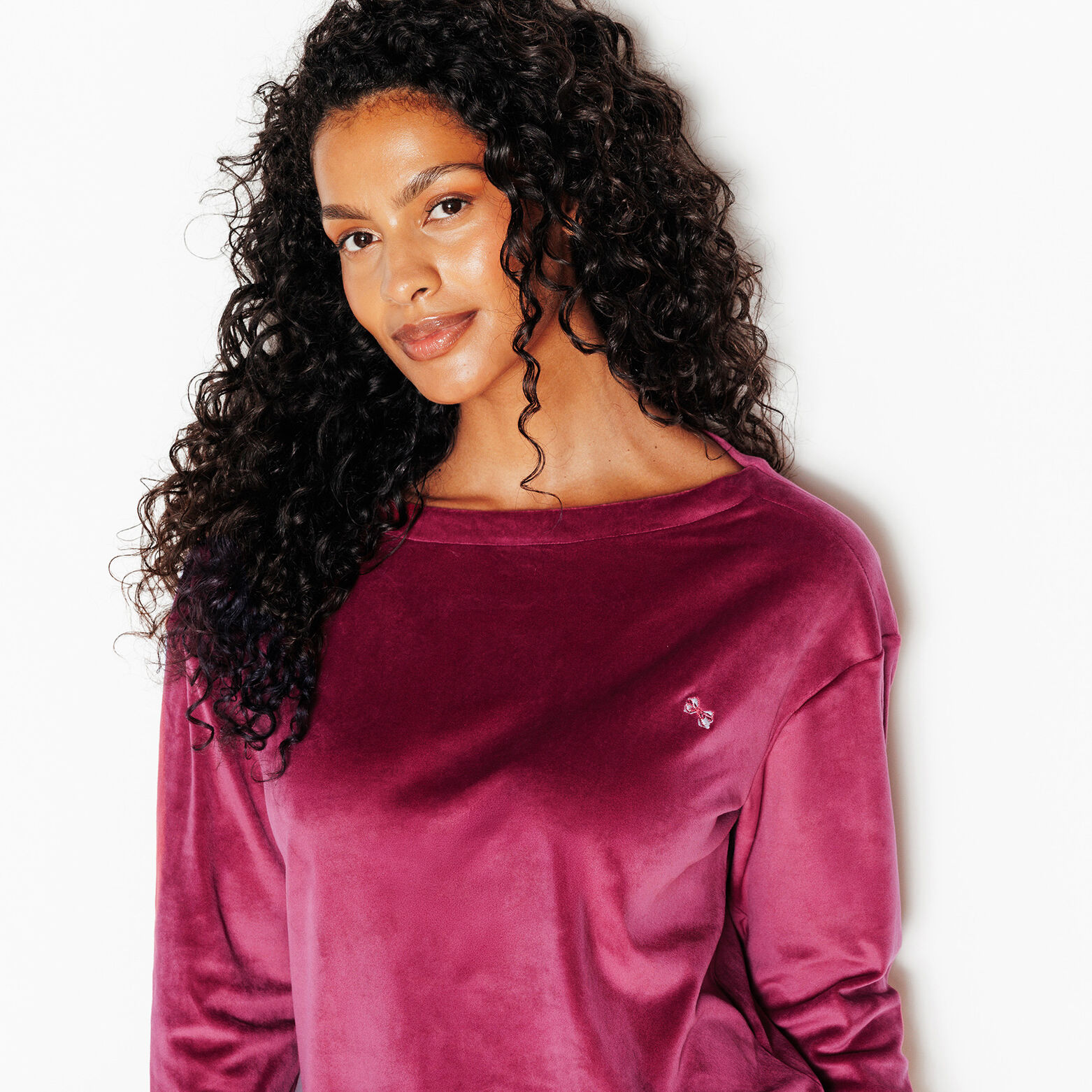 FLUFFY TEE-SHIRT MANCHES LONGUES VELOURS BORDEAUX