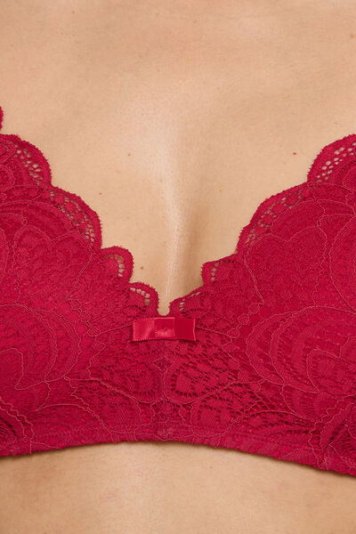 DENTELLE SOUTIEN-GORGE SANS ARMATURES AMPLIFORME   ROUGE