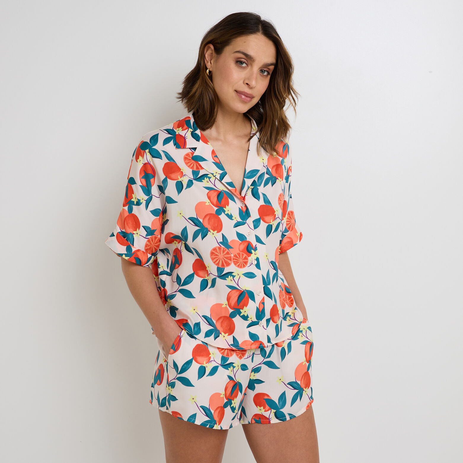 GIRLY CHEMISE MANCHES COURTES MULTICO ORANGE