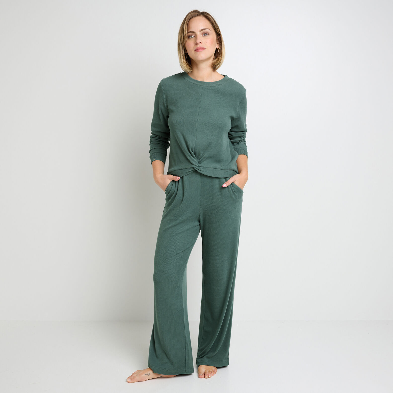 Ensemble FLOREAL pétrole tee-shirt manches longues & pantalon