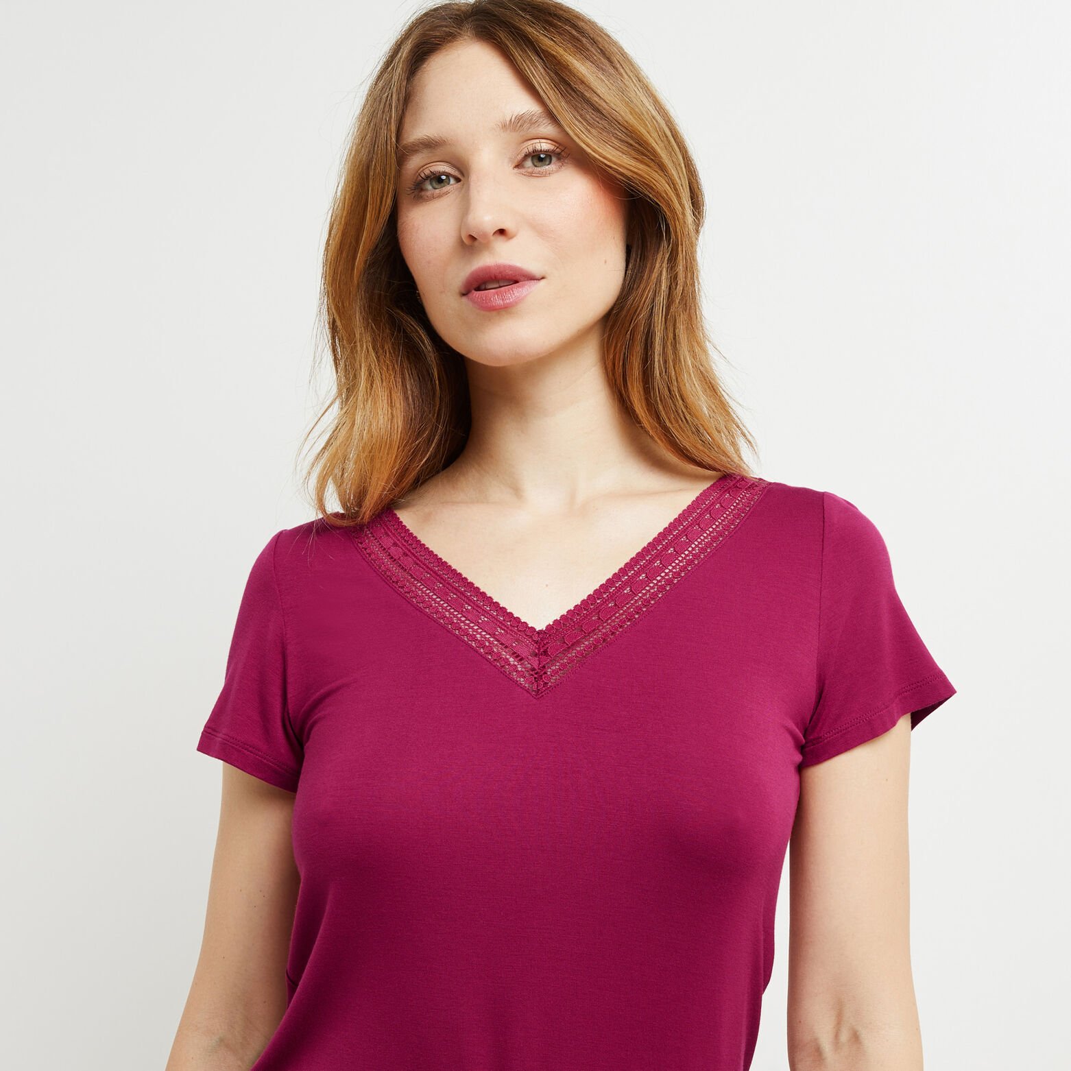 CAMILLE T-SHIRT MANCHES COURTES VISCOSE PRUNE