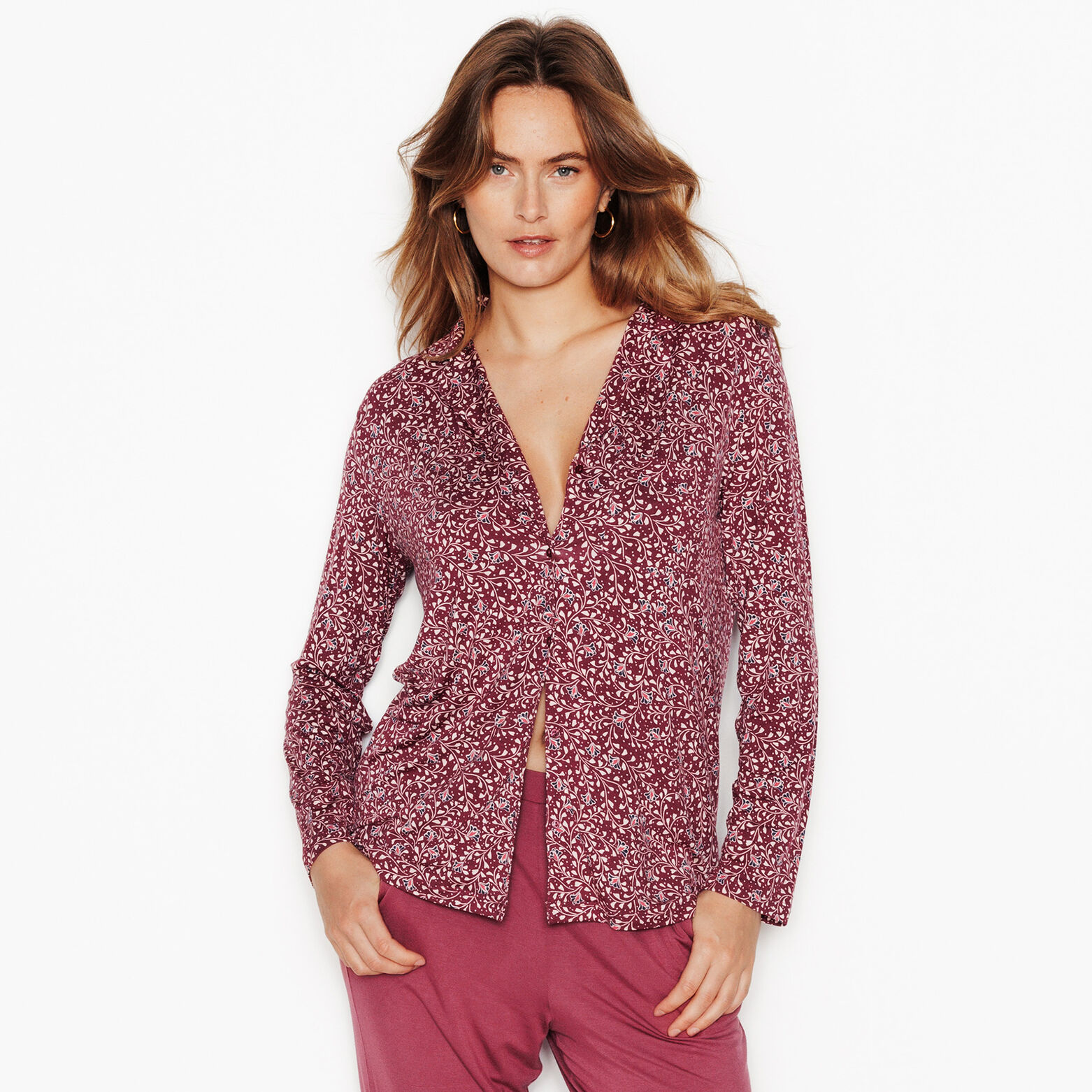 CAMILLE Chemise manches longues ROSE/GRIS