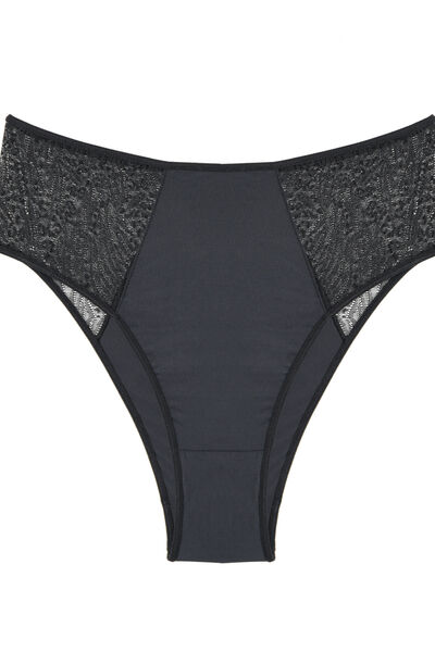Culotte haute microfibre et tulle NOIR