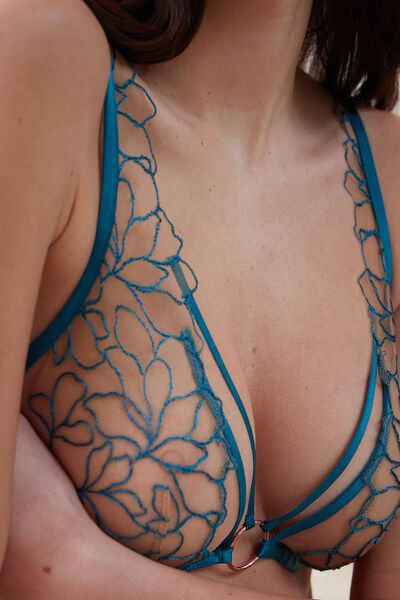 FLORA SOUTIEN-GORGE FOULARD BRODERIE PETROLE