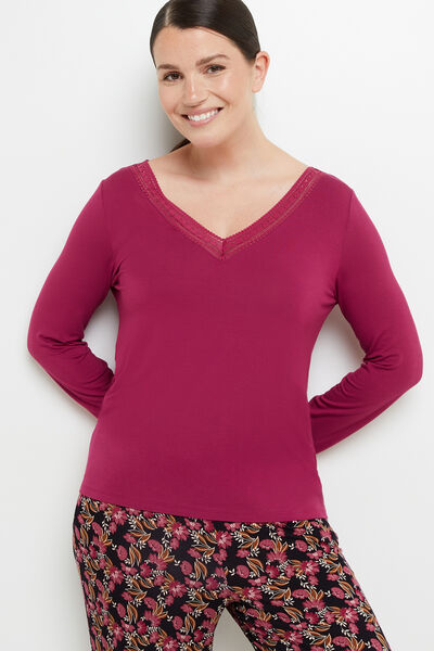 CAMILLE T-SHIRT MANCHES LONGUES VISCOSE PRUNE