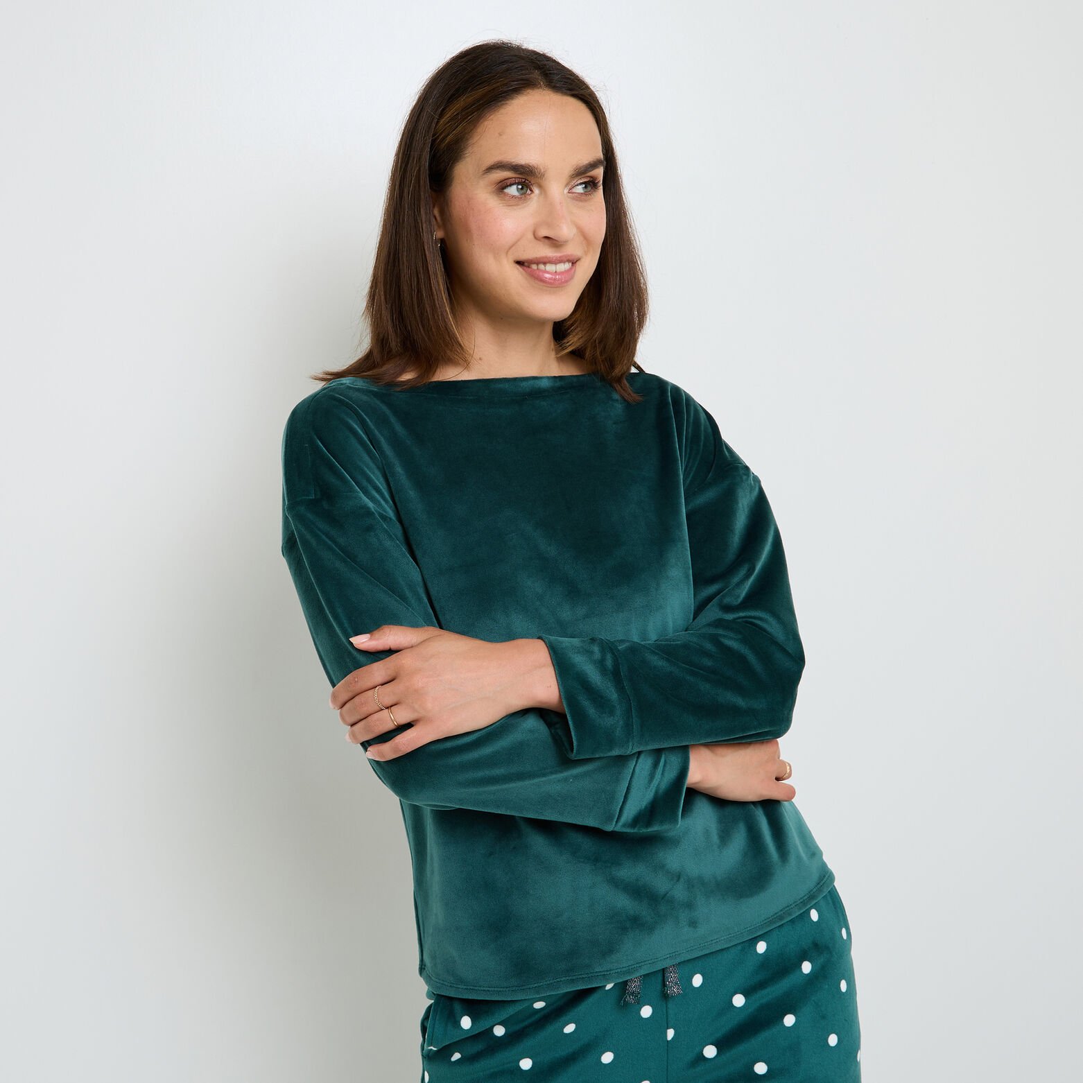 FLUFFY TEE-SHIRT MANCHES LONGUES VERT FONCE