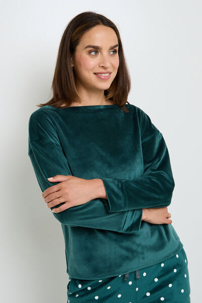 FLUFFY TEE-SHIRT MANCHES LONGUES VERT FONCE