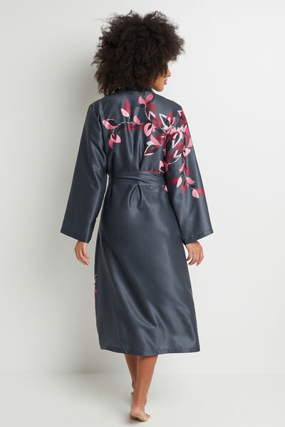 DESHABILLE LONG SATIN GRIS/ROSE
