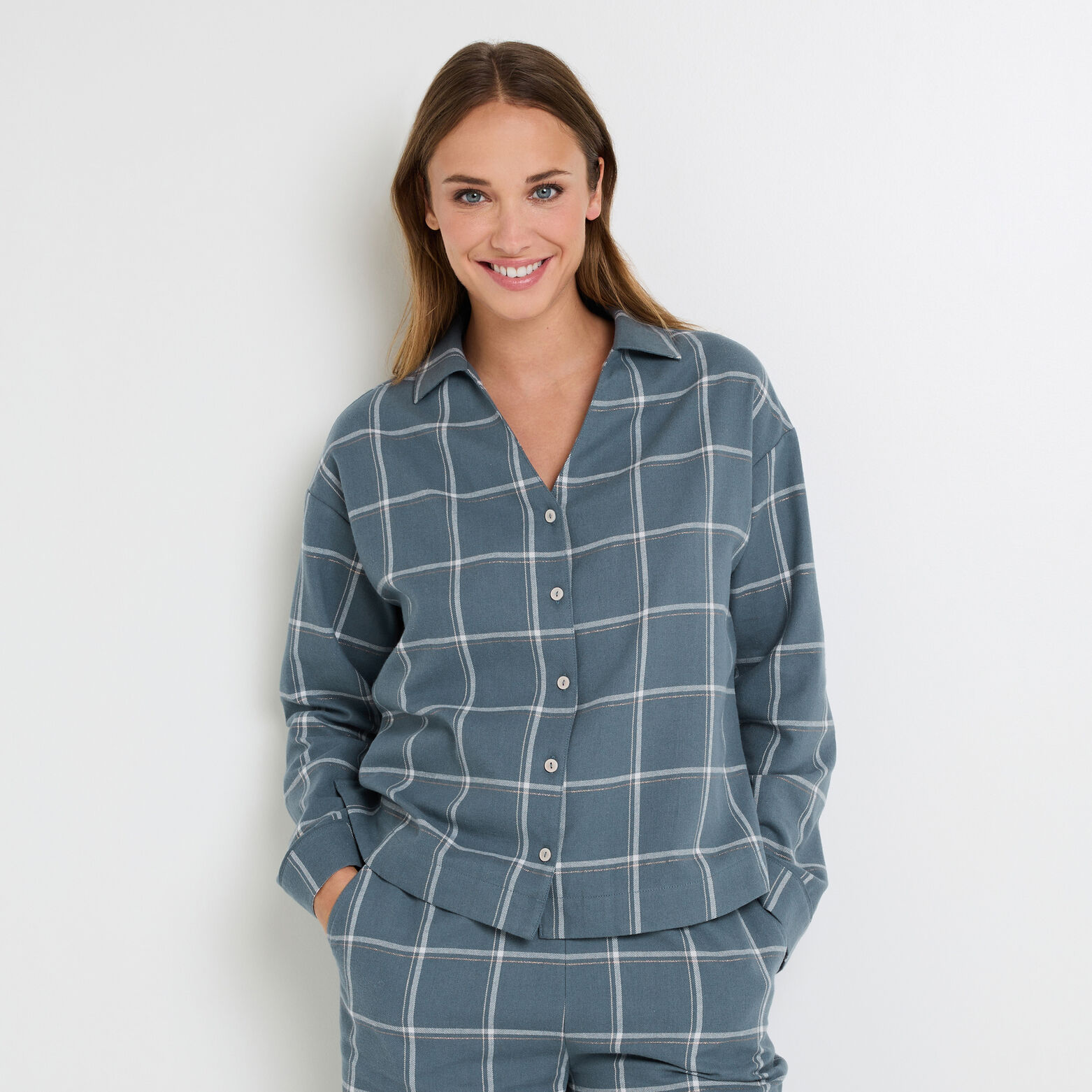 FAMILLE CHEMISE À CARREAUX FLANELLE MULTICO BLEU
