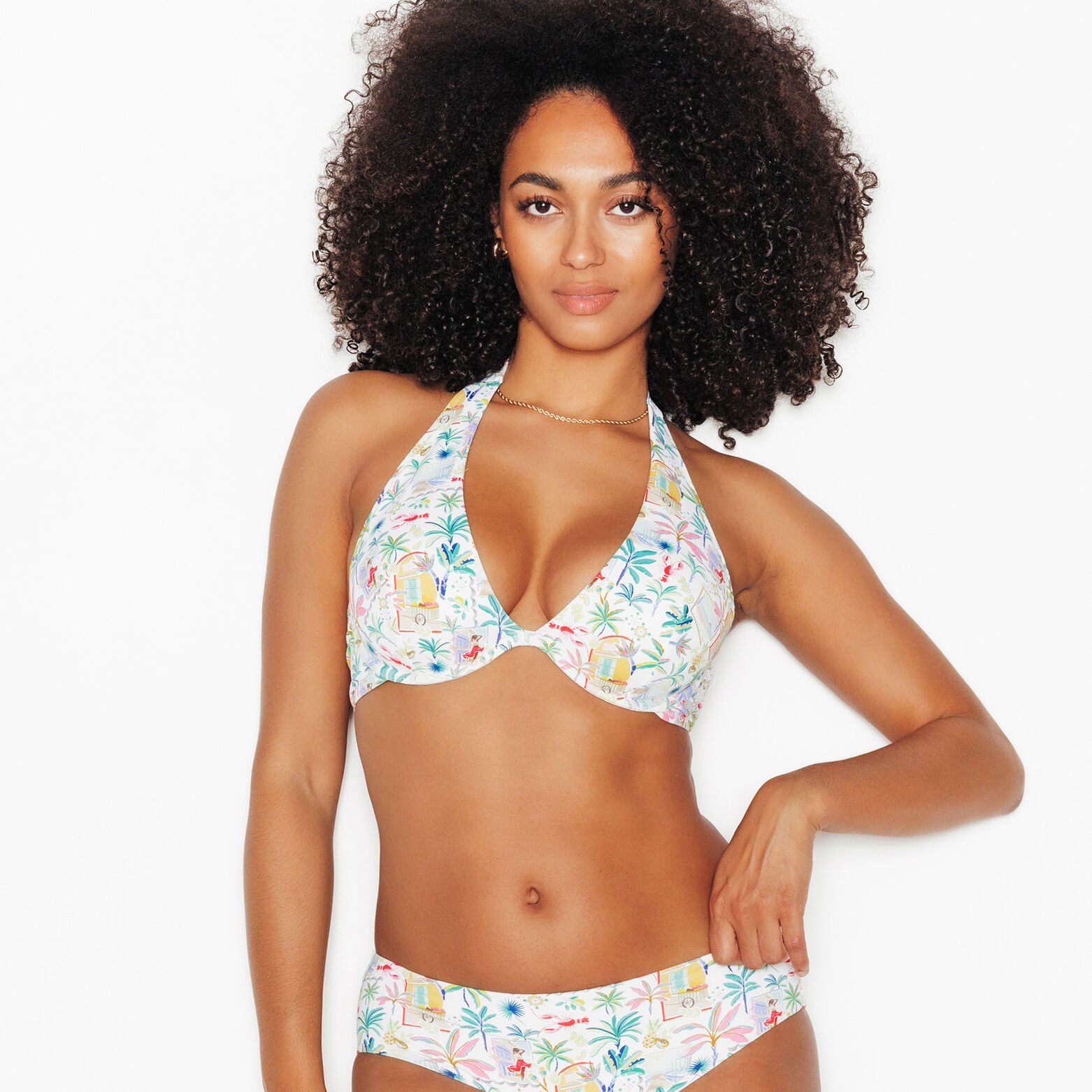 PAPAYE MAILLOT DE BAIN PLUNGE FOULARD MULTICO BLANC