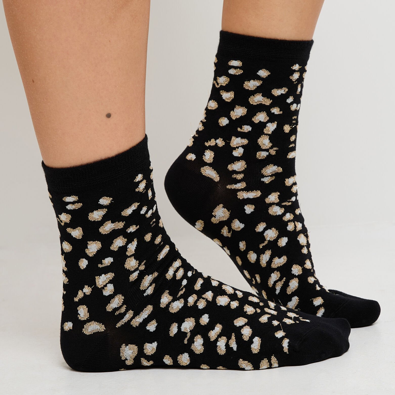 MAGNOLIA PAIRE DE CHAUSSETTES LEOPARD MULTICO NOIR
