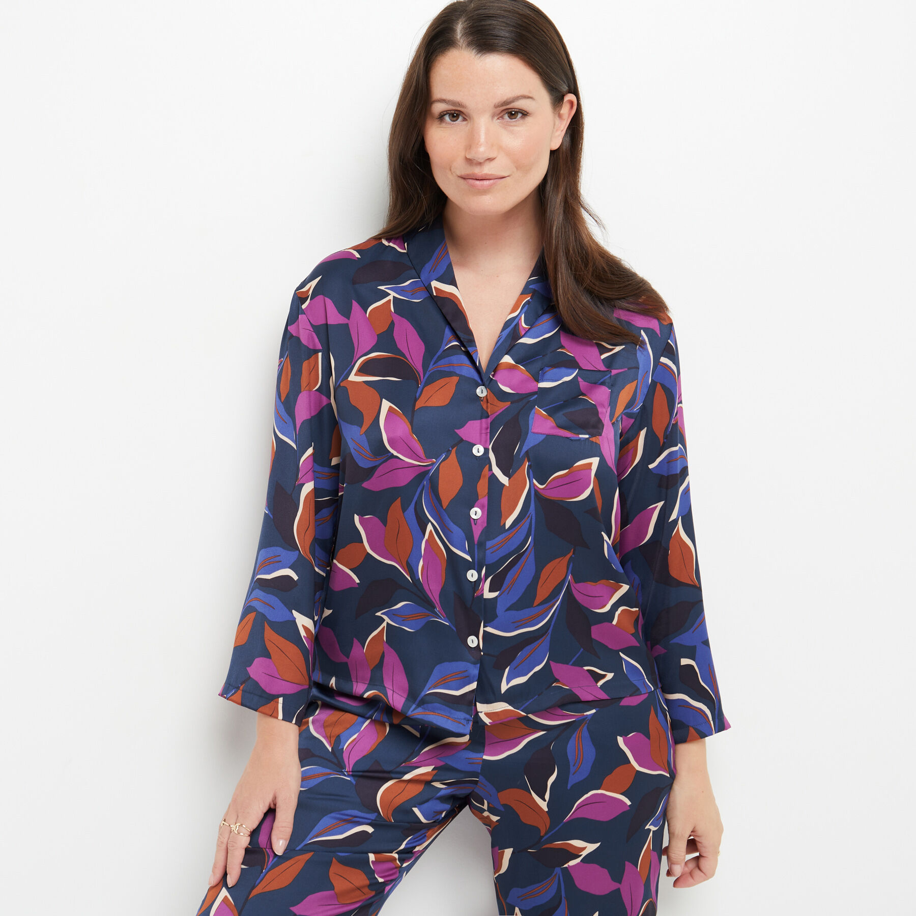 VESTE PYJAMA SATIN MULTICO VIOLET RougeGorge