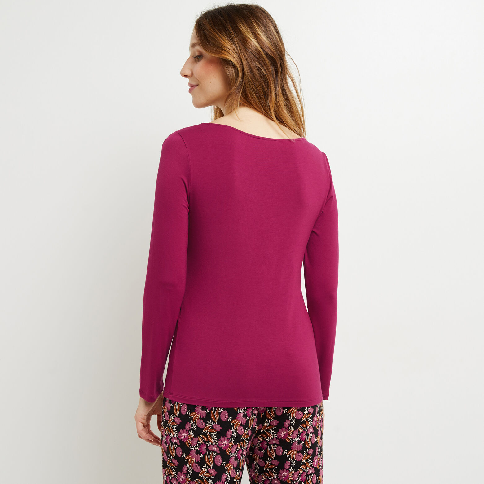 CAMILLE T-SHIRT MANCHES LONGUES VISCOSE PRUNE