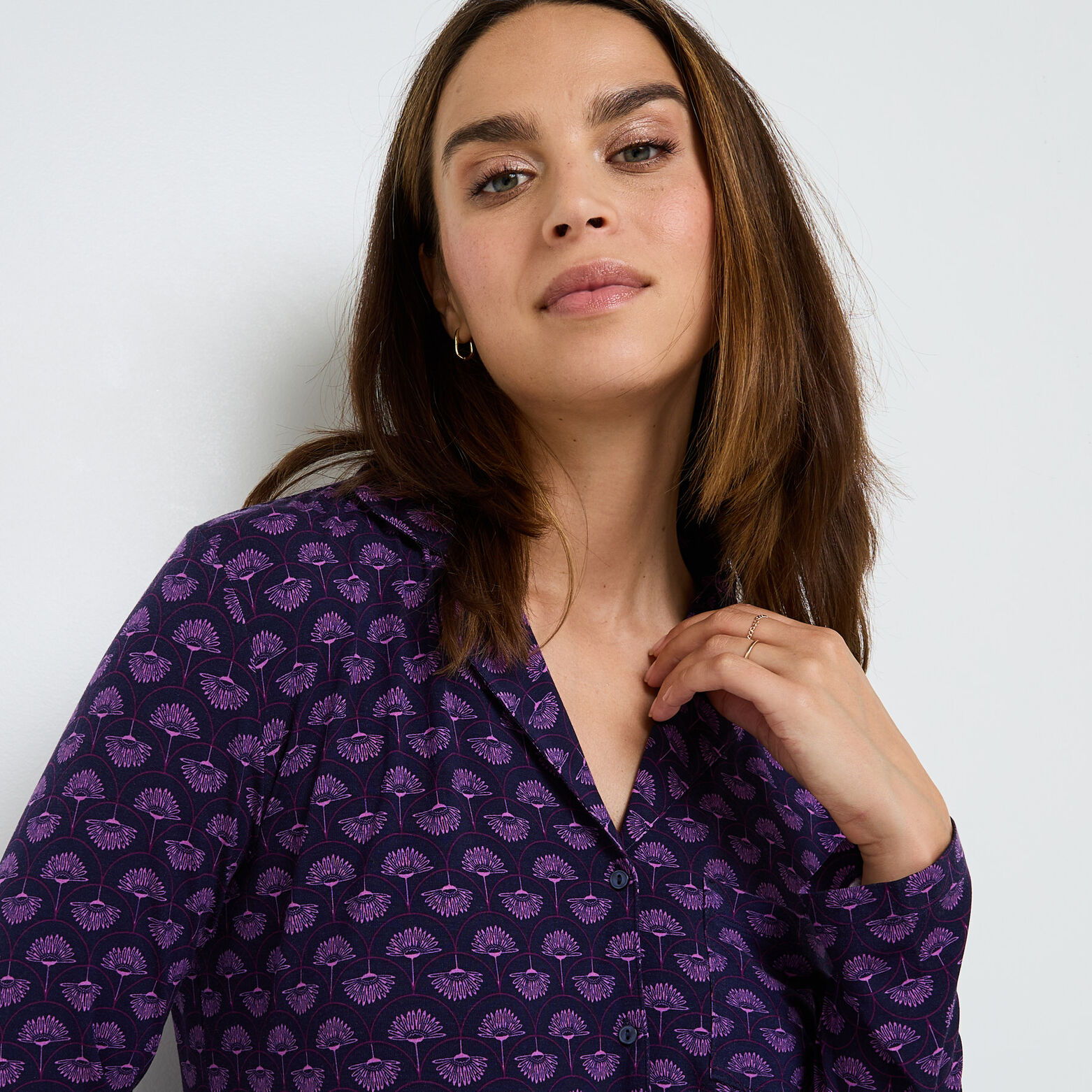 CAMILLE Chemise de nuit manches longues MULTICO ROSE