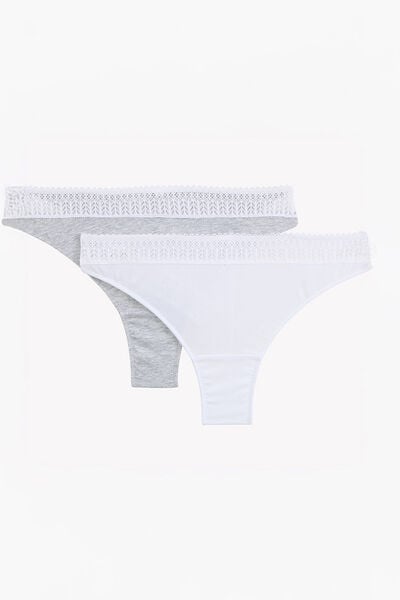 LOT DE 2 TANGAS COTON MULTICO BLANC