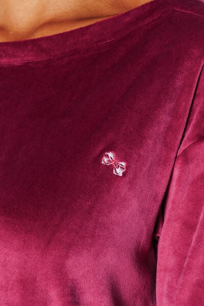 FLUFFY TEE-SHIRT MANCHES LONGUES VELOURS BORDEAUX