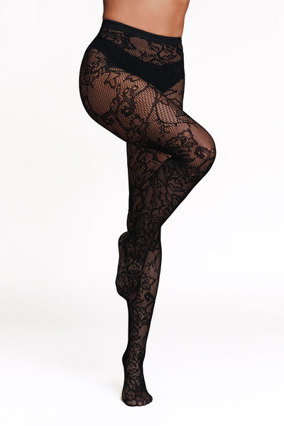 COLLANT DENTELLE 40 DENIERS NOIR