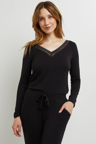 T-SHIRT MANCHES LONGUES VISCOSE NOIR