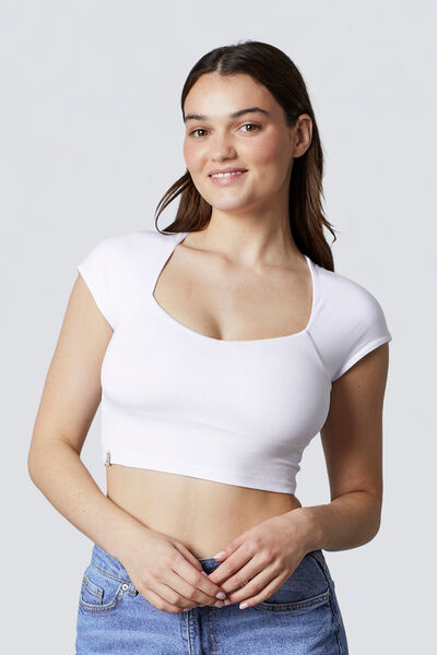 CROP TOP MANCHES COURTES BLANC BLANC