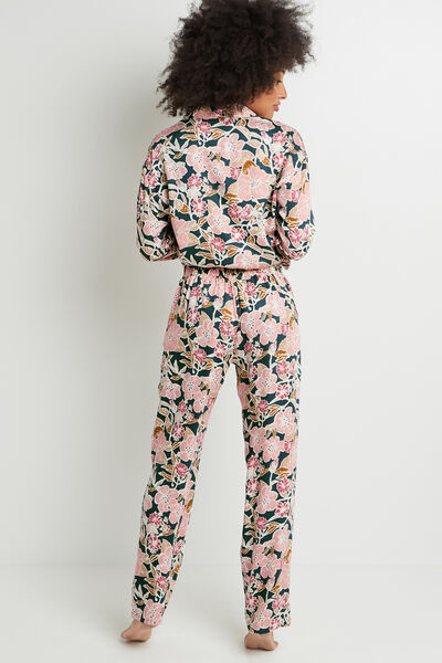 PANTALON DROIT VISCOSE VERT/ROSE