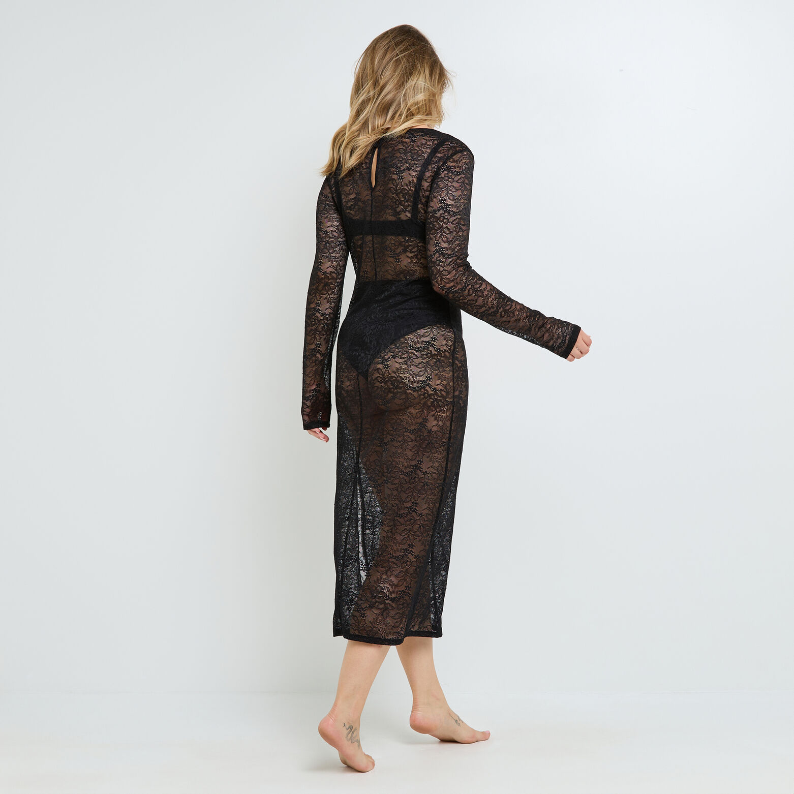 HAZAR ROBE MANCHES LONGUES DENTELLE NOIR