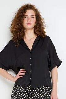 HALLY Chemise manches courtes satin NOIR