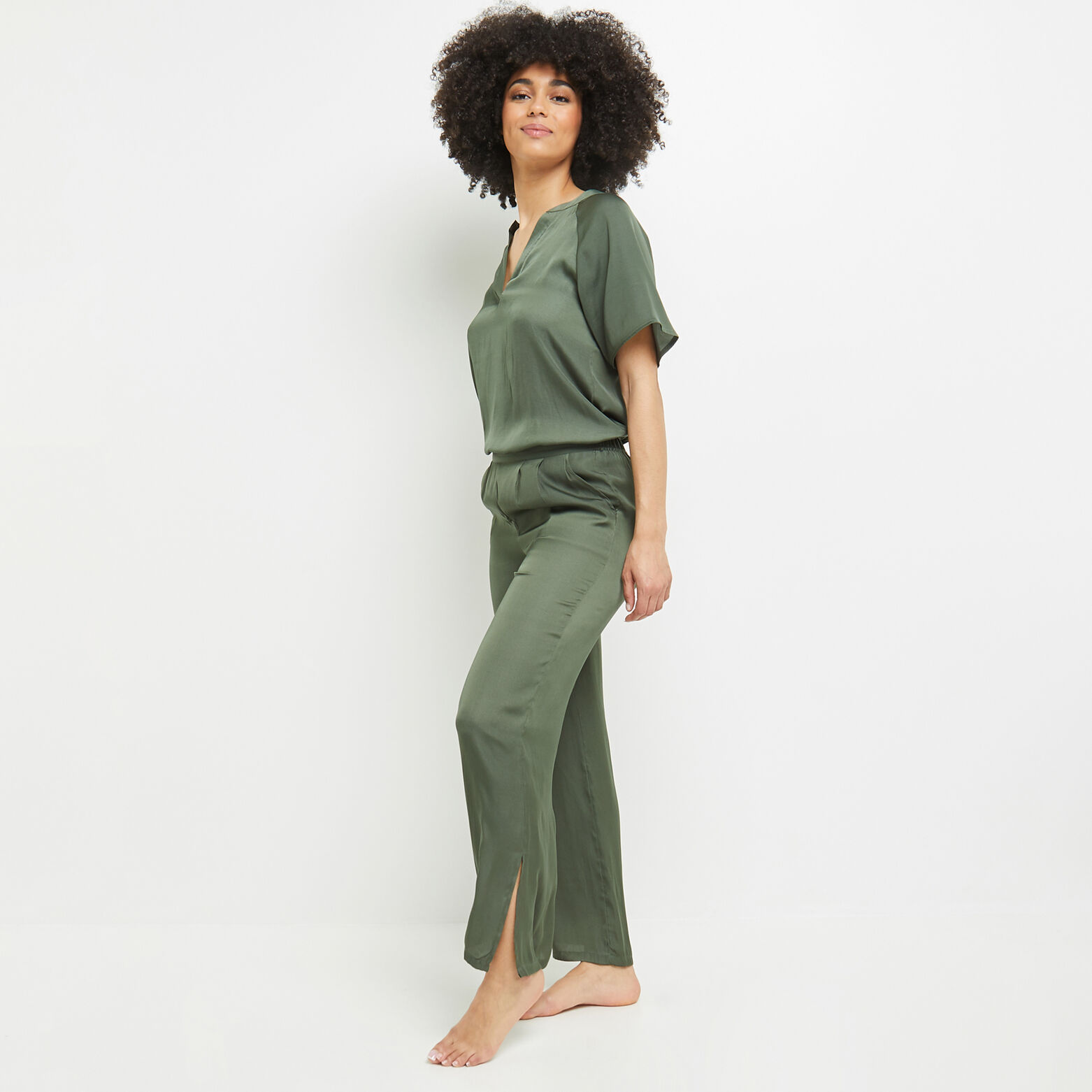 CARAMEL PANTALON LARGE  SATIN KAKI