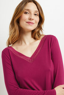 CAMILLE T-SHIRT MANCHES LONGUES VISCOSE PRUNE