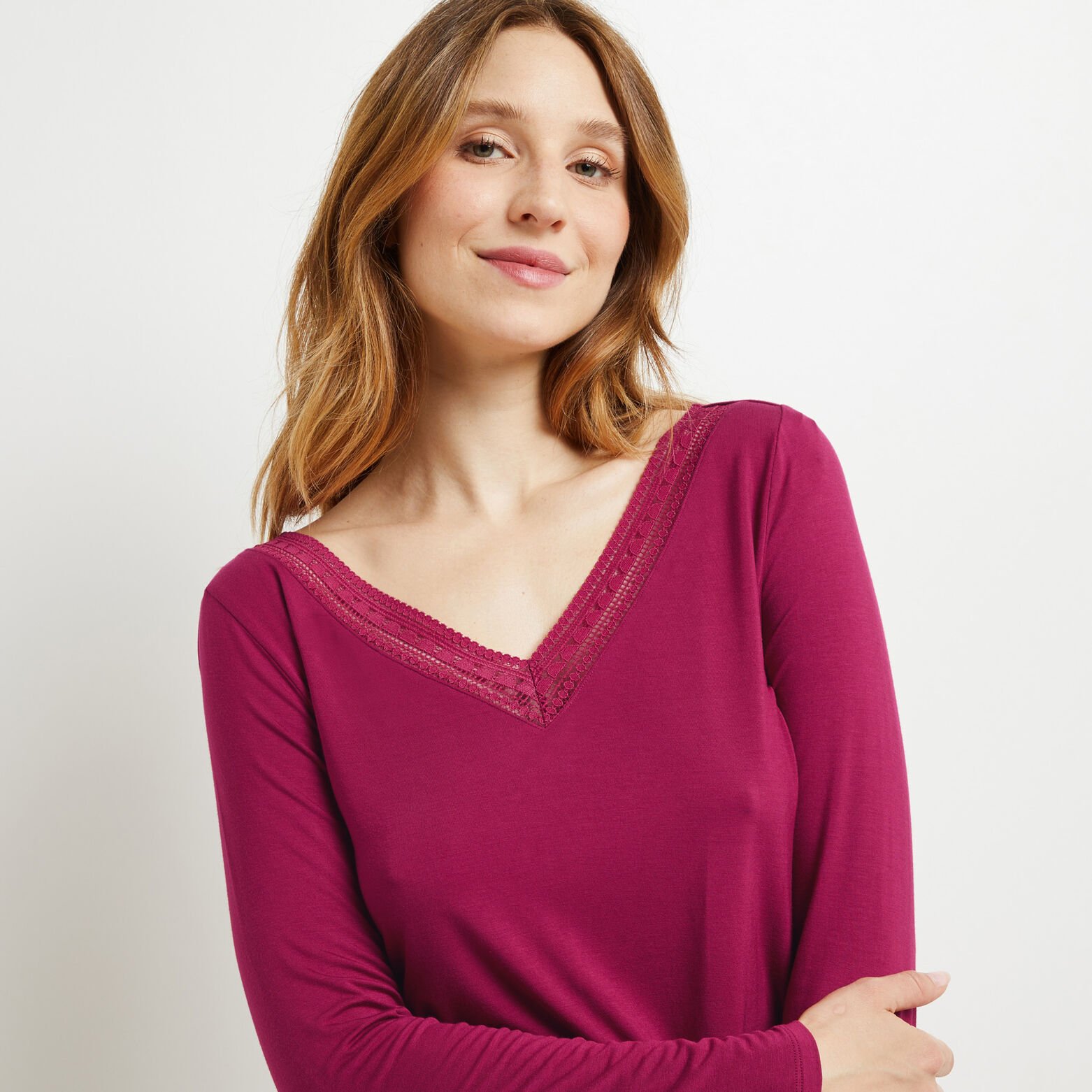 CAMILLE T-SHIRT MANCHES LONGUES VISCOSE PRUNE