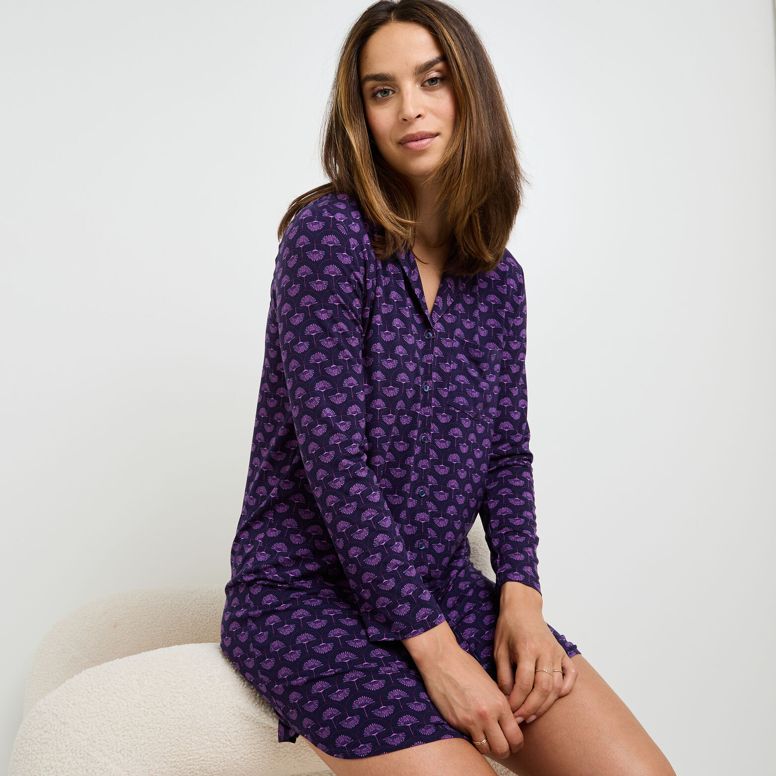 CAMILLE Chemise de nuit manches longues MULTICO ROSE