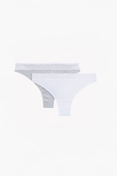 LOT DE 2 TANGAS COTON MULTICO BLANC