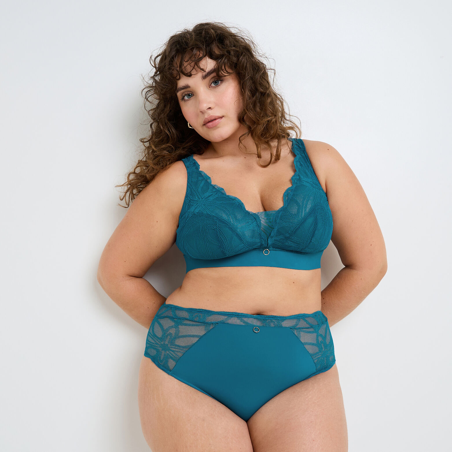 DEBORAH CULOTTE TAILLE HAUTE GRANDE TAILLE DENTELL TURQUOISE